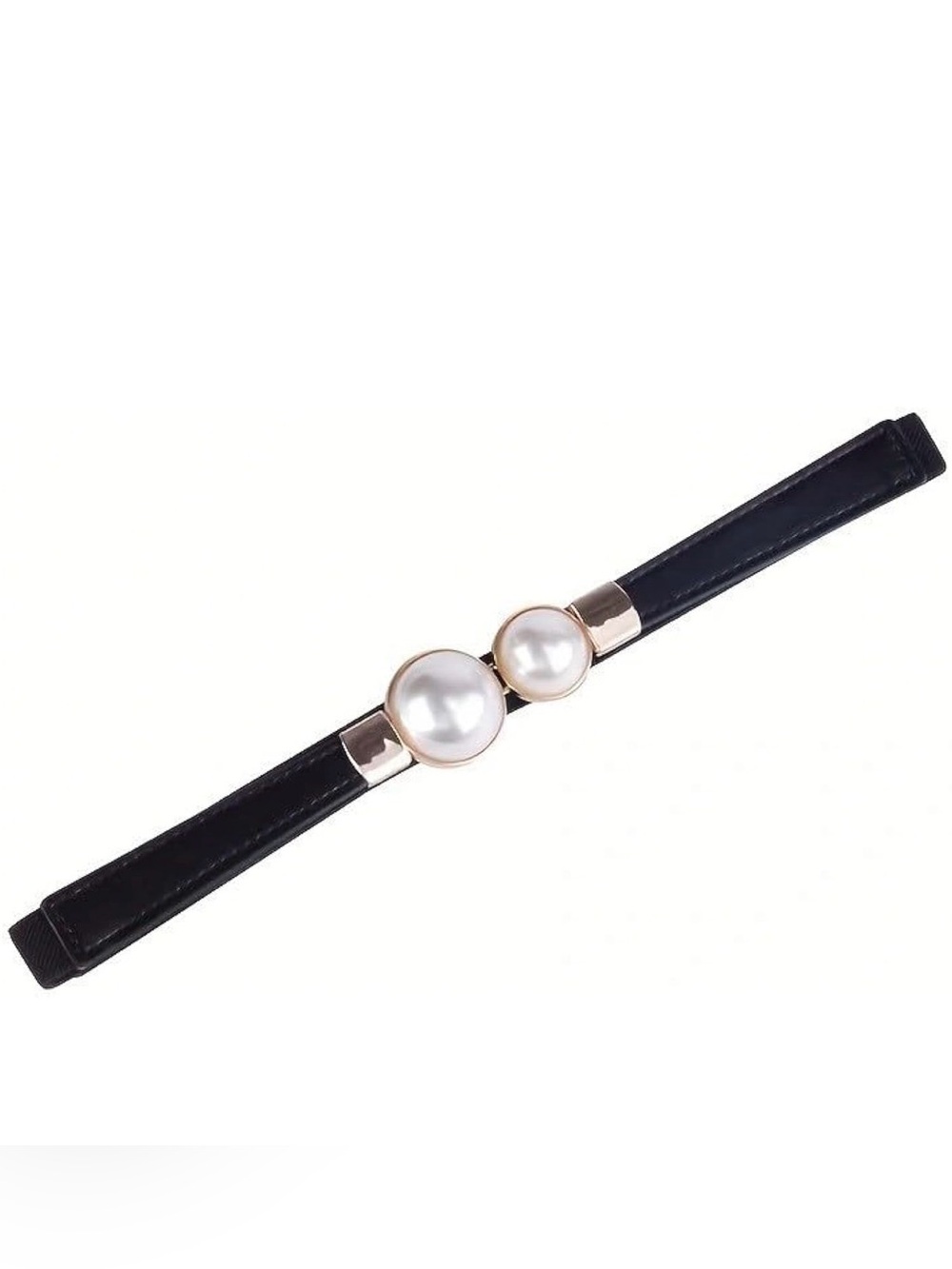 Double Pearl Skinny Elastic Waist Belt - Black Gold Minimalist - Fits S - L - Picture 6 of 8